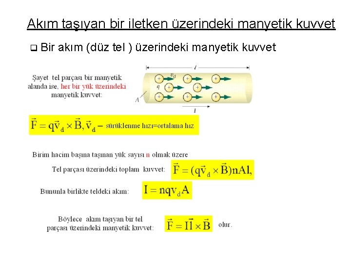 Akım taşıyan bir iletken üzerindeki manyetik kuvvet q Bir akım (düz tel ) üzerindeki