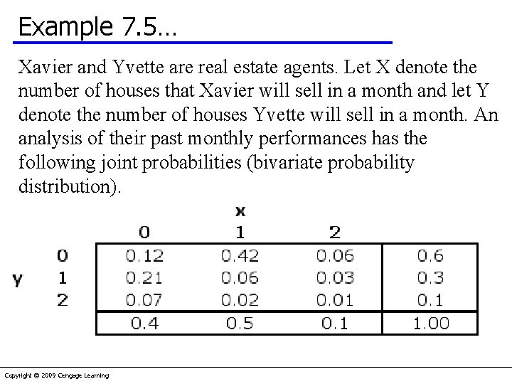 Example 7. 5… Xavier and Yvette are real estate agents. Let X denote the
