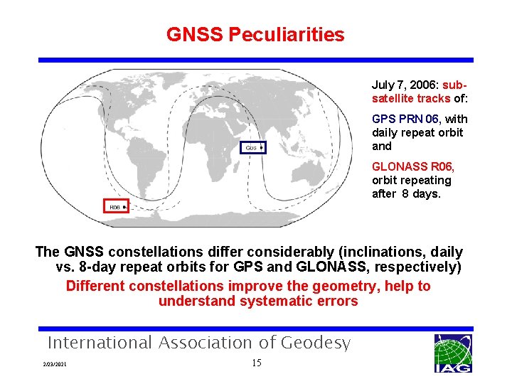 GNSS Peculiarities July 7, 2006: subsatellite tracks of: GPS PRN 06, with daily repeat