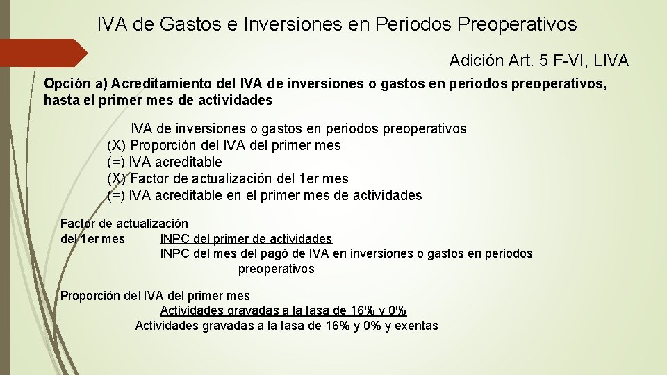 IVA de Gastos e Inversiones en Periodos Preoperativos Adición Art. 5 F-VI, LIVA Opción