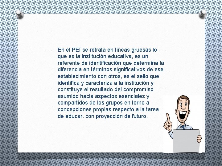 En el PEI se retrata en líneas gruesas lo que es la institución educativa,