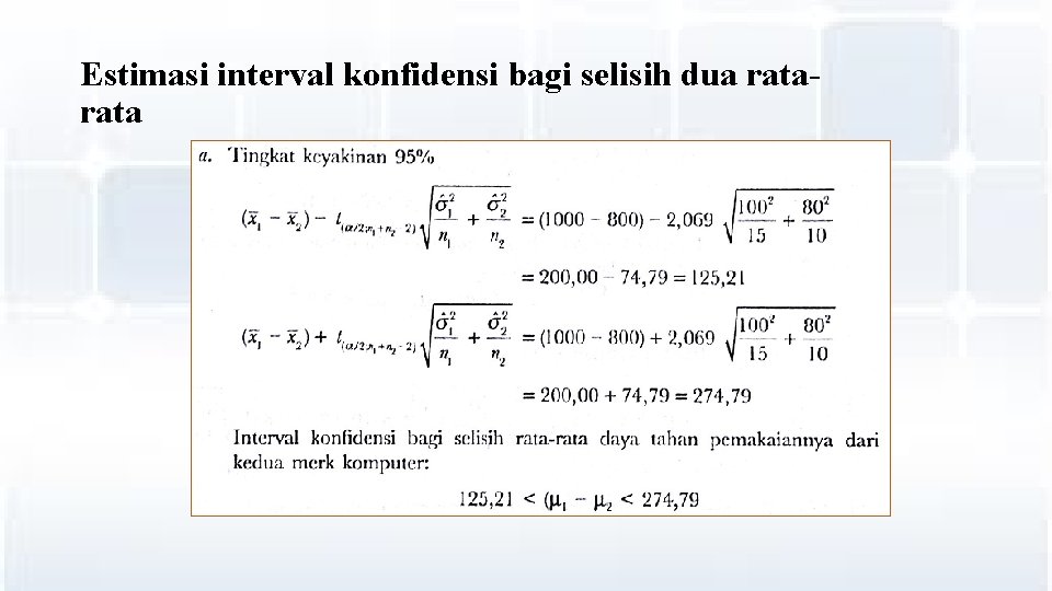 Estimasi interval konfidensi bagi selisih dua rata 