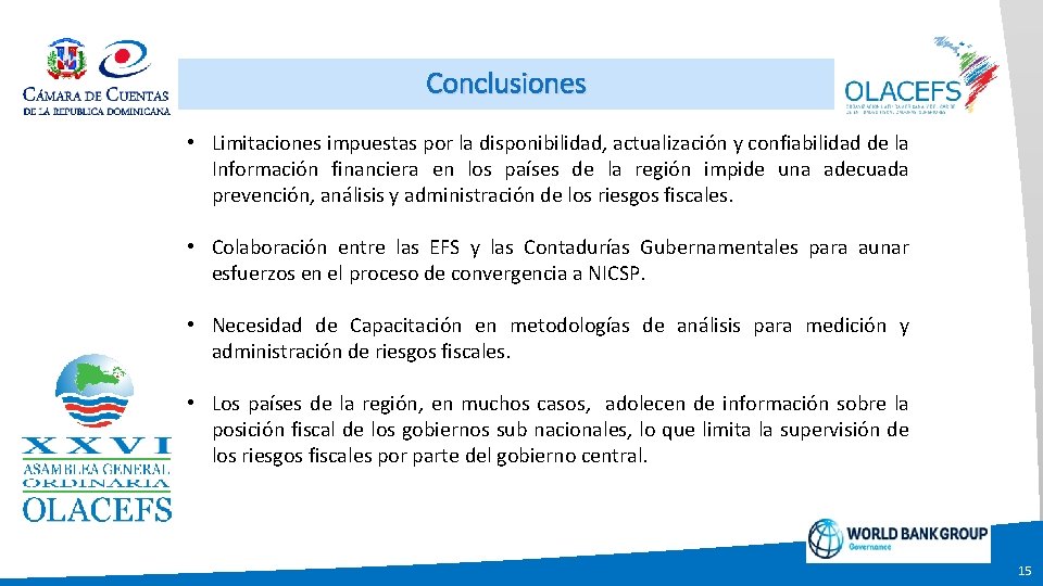 Conclusiones • Limitaciones impuestas por la disponibilidad, actualización y confiabilidad de la Información financiera