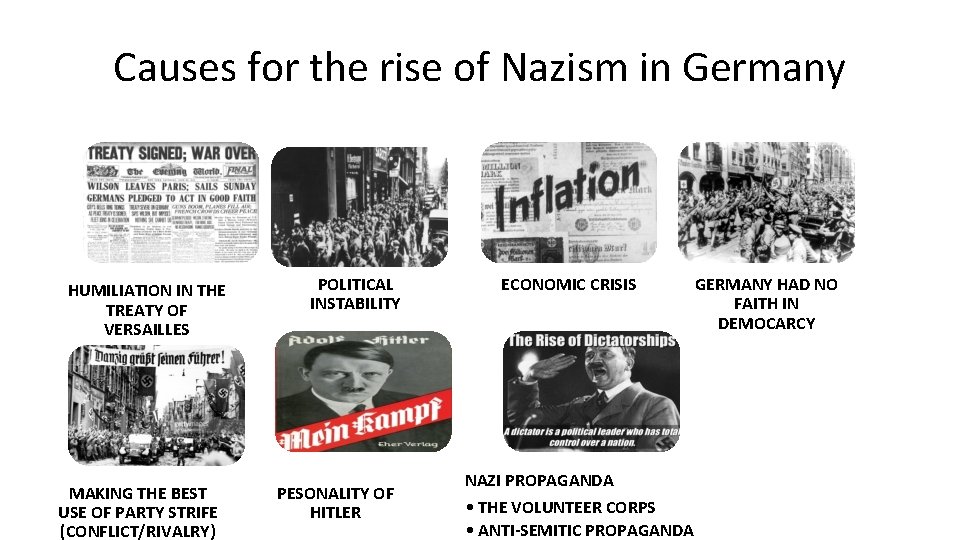 Causes for the rise of Nazism in Germany HUMILIATION IN THE TREATY OF VERSAILLES