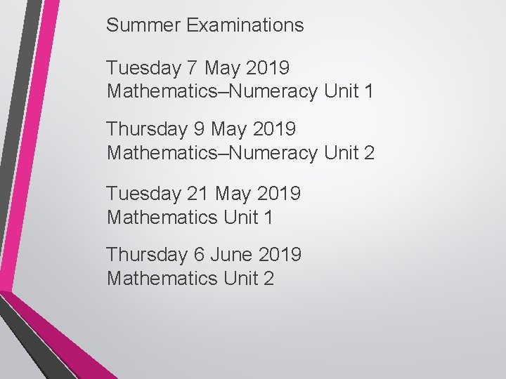 Summer Examinations Tuesday 7 May 2019 Mathematics–Numeracy Unit 1 Thursday 9 May 2019 Mathematics–Numeracy