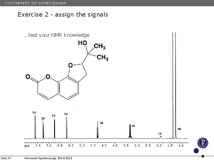 Exercise 2 - assign the signals …test your NMR knowledge Dias 27 Advanced Spectroscopy