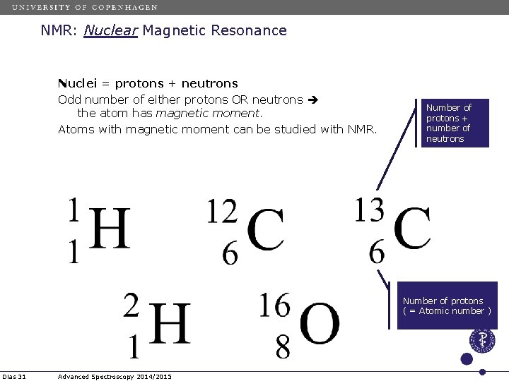 NMR: Nuclear Magnetic Resonance Nuclei = protons + neutrons Odd number of either protons NMR: Nuclear Magnetic Resonance Nuclei = protons + neutrons Odd number of either protons