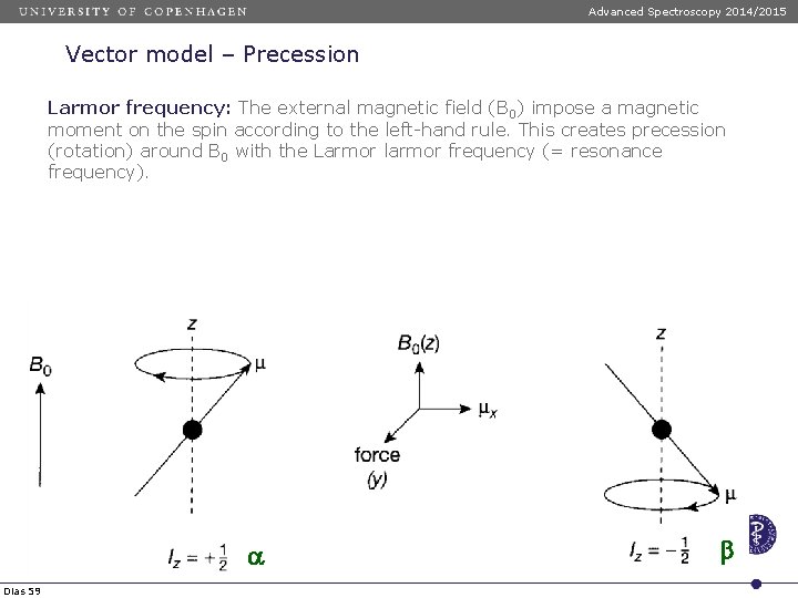 Advanced Spectroscopy 2014/2015 Vector model – Precession Larmor frequency: The external magnetic field (B