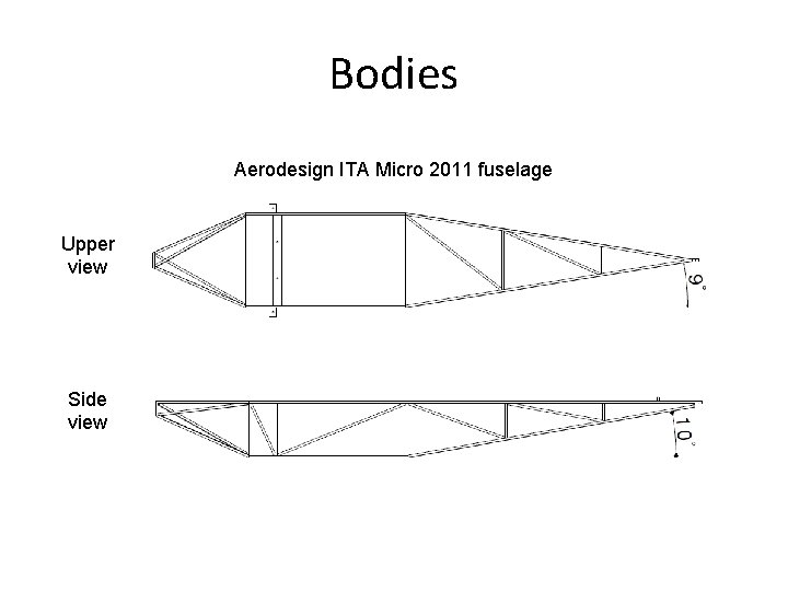 Bodies Aerodesign ITA Micro 2011 fuselage Upper view Side view 
