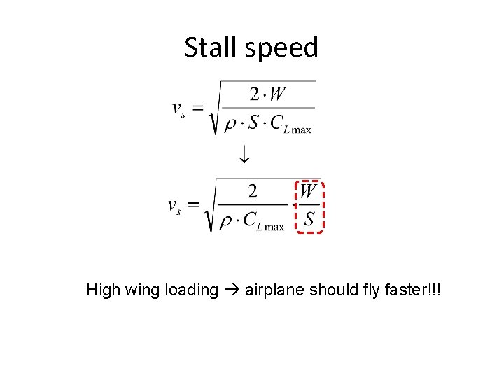 Stall speed High wing loading airplane should fly faster!!! 