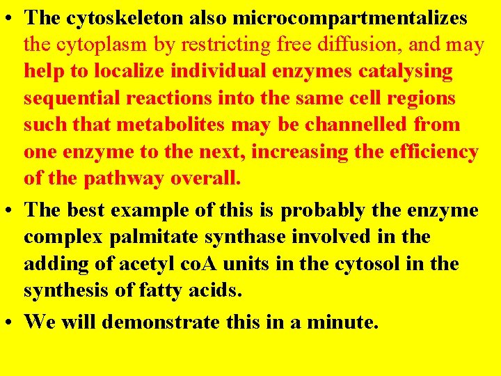  • The cytoskeleton also microcompartmentalizes the cytoplasm by restricting free diffusion, and may