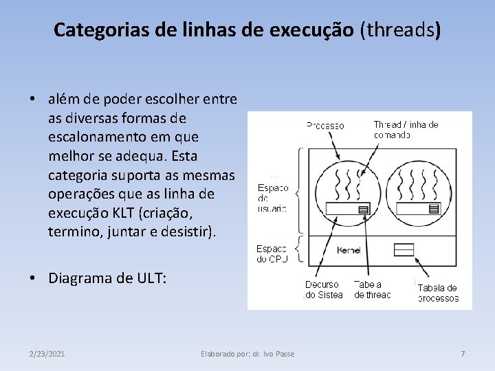 Categorias de linhas de execução (threads) • além de poder escolher entre as diversas