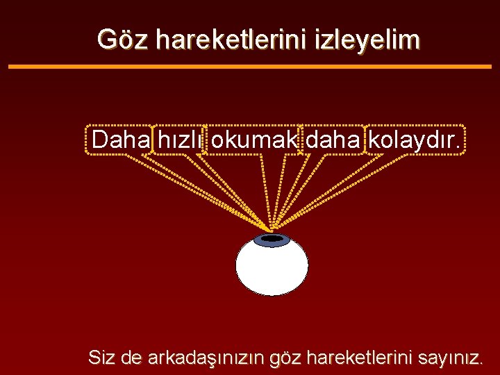 Göz hareketlerini izleyelim Daha hızlı okumak daha kolaydır. Siz de arkadaşınızın göz hareketlerini sayınız.