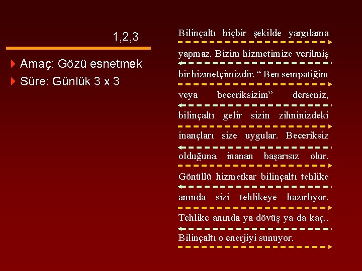 1, 2, 3 4 Amaç: Gözü esnetmek 4 Süre: Günlük 3 x 3 Bilinçaltı