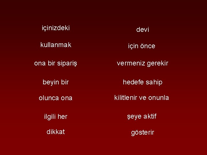 içinizdeki devi kullanmak için önce ona bir sipariş vermeniz gerekir beyin bir hedefe sahip