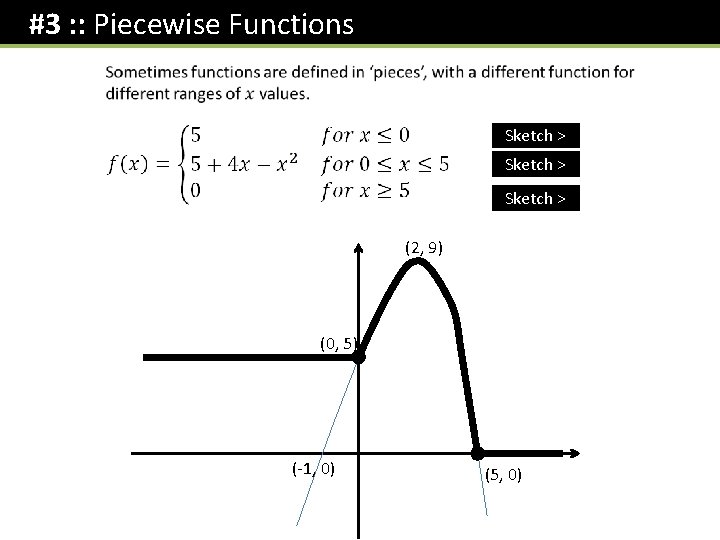  #3 : : Piecewise Functions Sketch > (2, 9) (0, 5) (-1, 0)