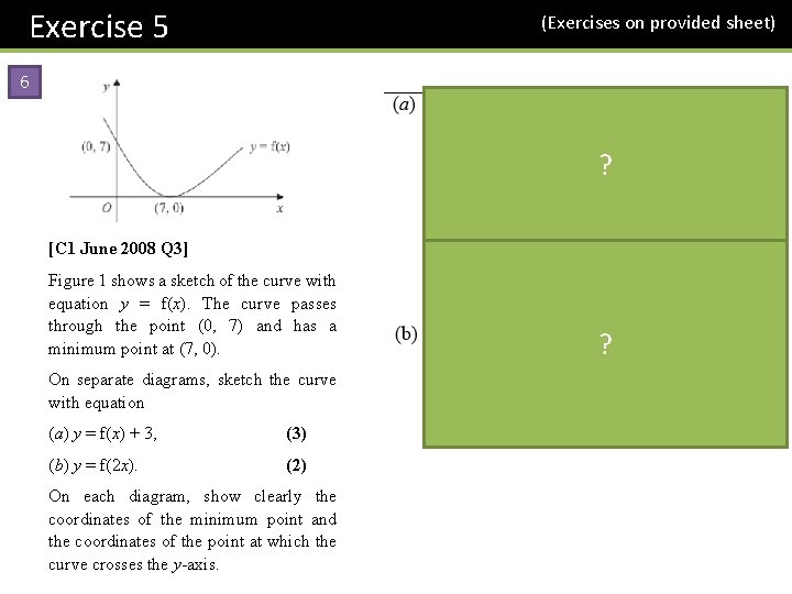 Exercise 5 (Exercises on provided sheet) 6 ? [C 1 June 2008 Q 3]