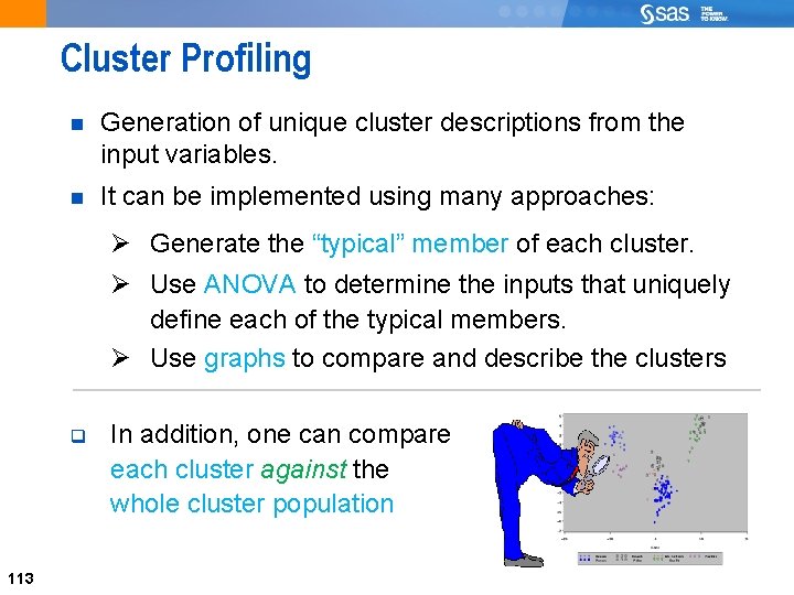 Cluster Profiling Generation of unique cluster descriptions from the input variables. It can be