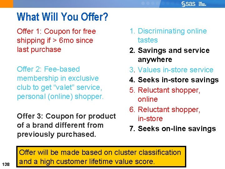 What Will You Offer? Offer 1: Coupon for free shipping if > 6 mo