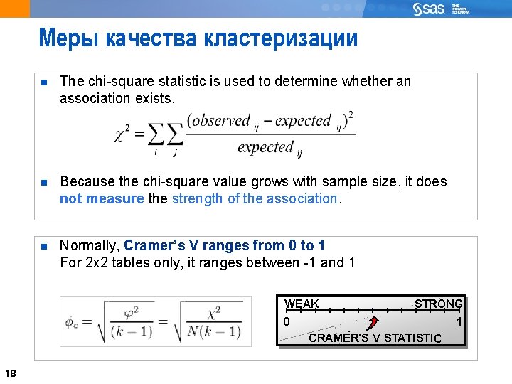 Меры качества кластеризации The chi-square statistic is used to determine whether an association exists.