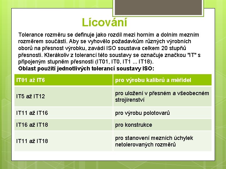 Lícování Tolerance rozměru se definuje jako rozdíl mezi horním a dolním mezním rozměrem součásti.