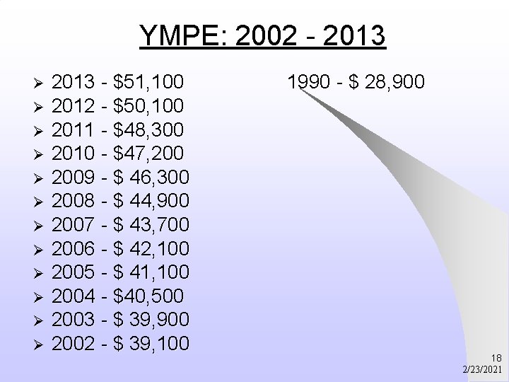 YMPE: 2002 - 2013 Ø Ø Ø 2013 - $51, 100 2012 - $50,