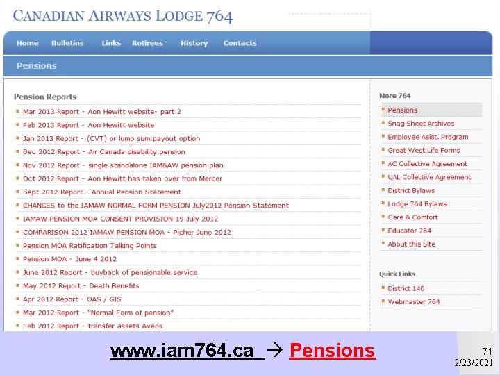 www. iam 764. ca Pensions 71 2/23/2021 