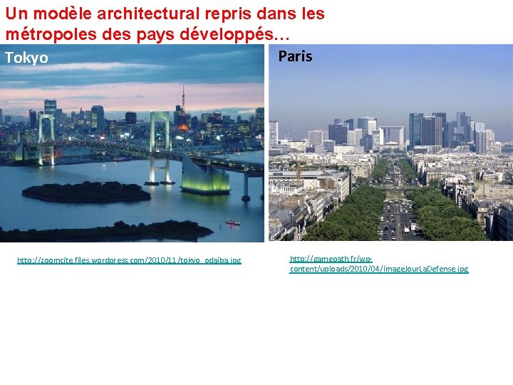 Un modèle architectural repris dans les métropoles des pays développés… Paris Tokyo http: //zoomcite.