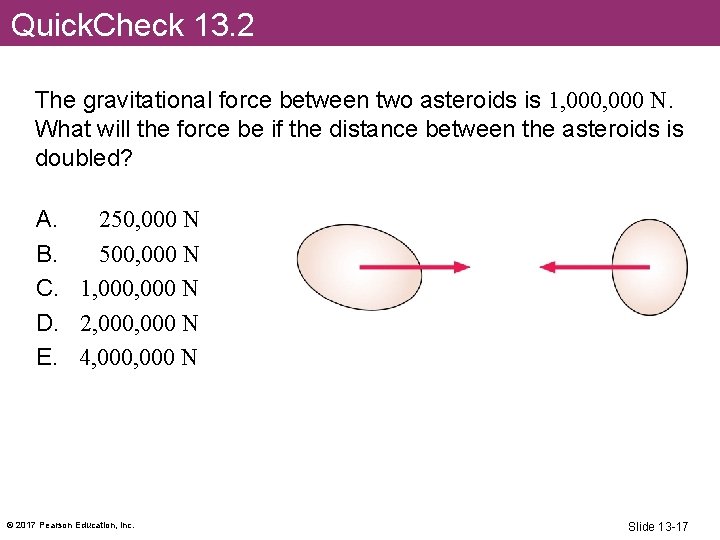 Quick. Check 13. 2 The gravitational force between two asteroids is 1, 000 N.
