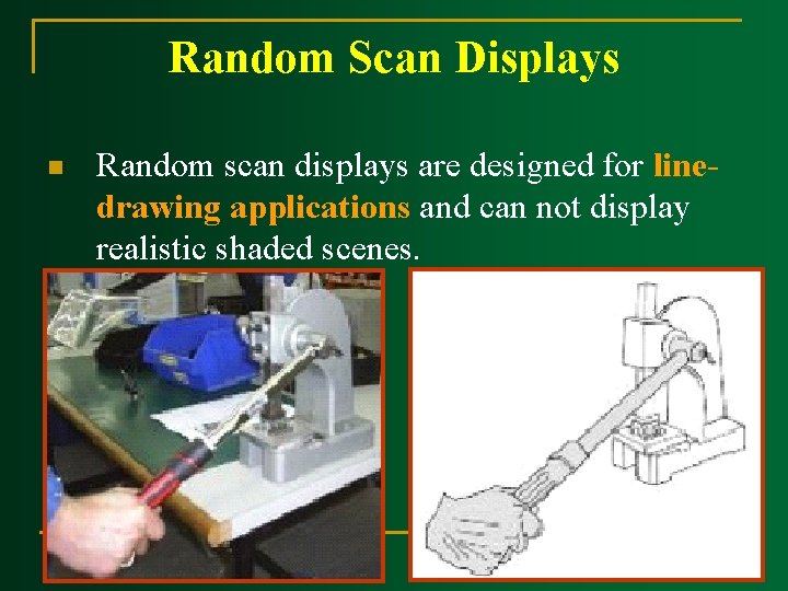 Random Scan Displays n Random scan displays are designed for linedrawing applications and can