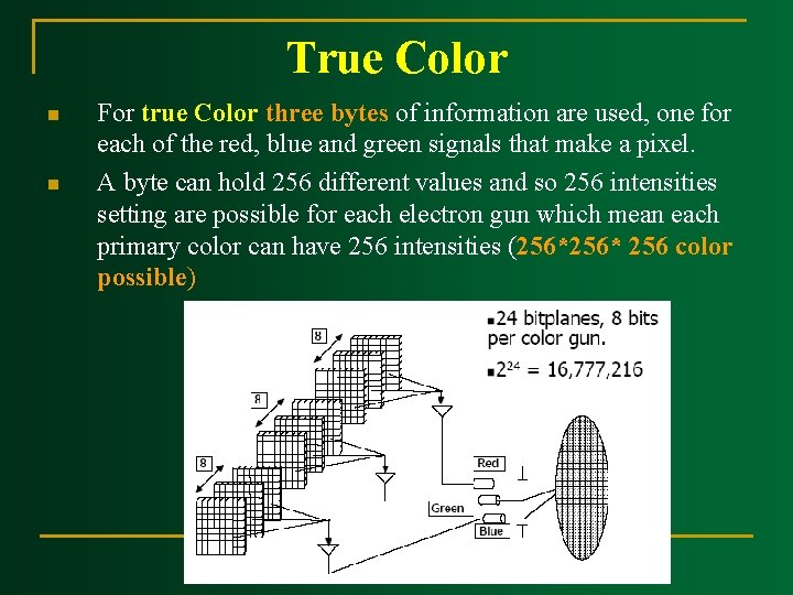True Color n n For true Color three bytes of information are used, one
