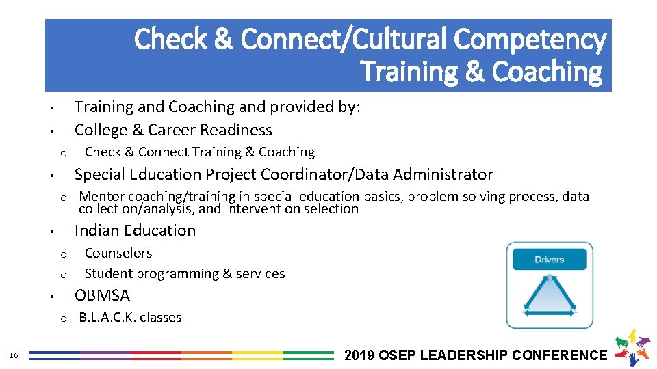 Check & Connect/Cultural Competency Training & Coaching Training and Coaching and provided by: College
