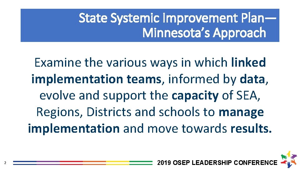 State Systemic Improvement Plan— Minnesota’s Approach Examine the various ways in which linked implementation