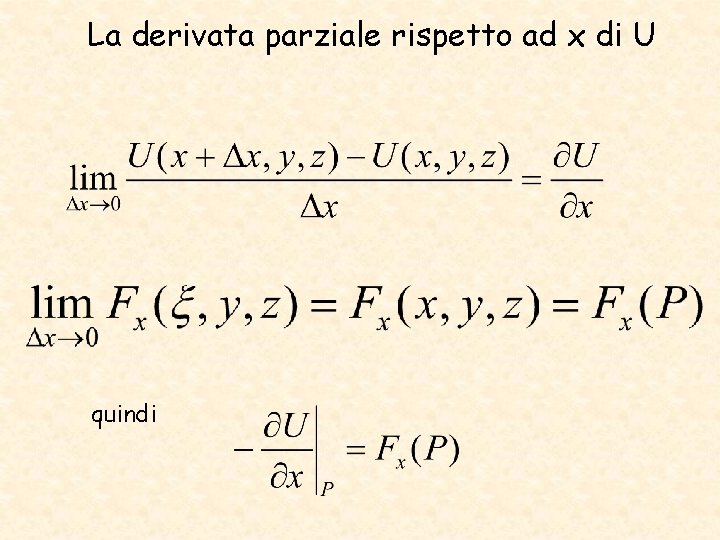 La derivata parziale rispetto ad x di U quindi 