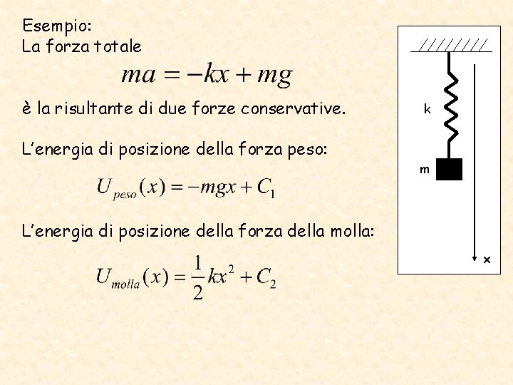 Esempio: La forza totale è la risultante di due forze conservative. L’energia di posizione