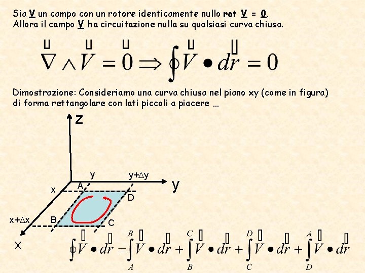 Sia V un campo con un rotore identicamente nullo rot V = 0. Allora