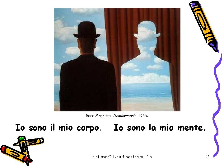 René Magritte, Decalcomania, 1966. Io sono il mio corpo. Io sono la mia mente.