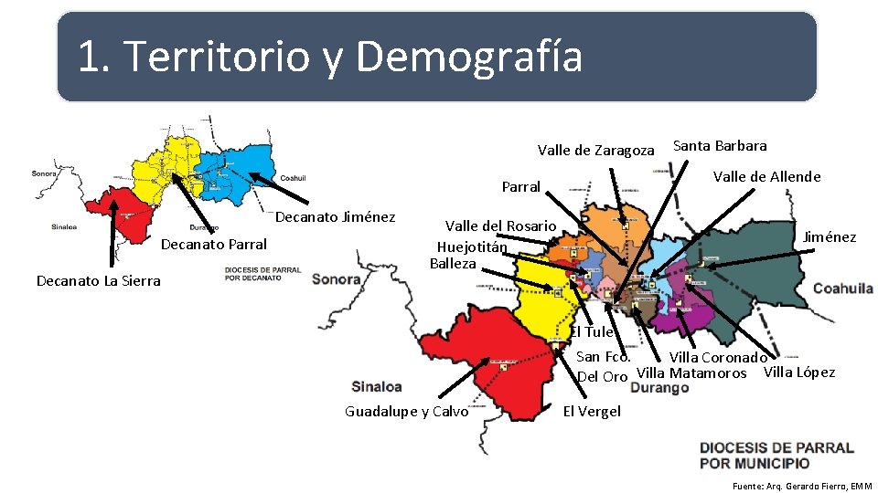 1. Territorio y Demografía Valle de Zaragoza Valle de Allende Parral Decanato Jiménez Decanato