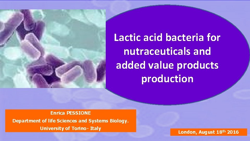 Lactic acid bacteria for nutraceuticals and added value products production Enrica PESSIONE Department of