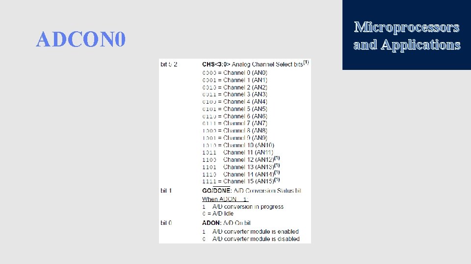 ADCON 0 Microprocessors and Applications 