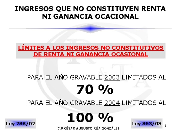 INGRESOS QUE NO CONSTITUYEN RENTA NI GANANCIA OCACIONAL LÍMITES A LOS INGRESOS NO CONSTITUTIVOS