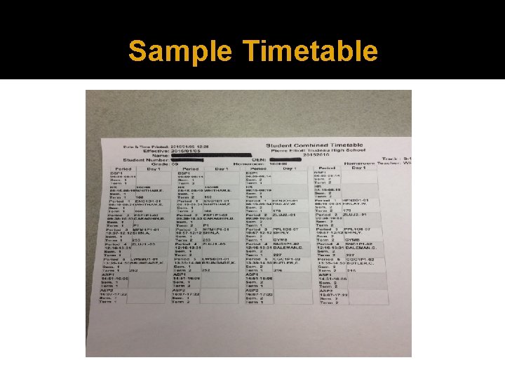 Sample Timetable 