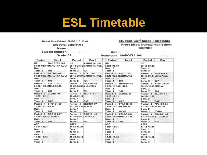 ESL Timetable 