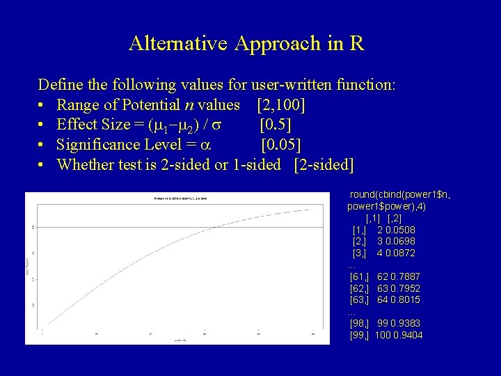 Alternative Approach in R Define the following values for user-written function: • Range of