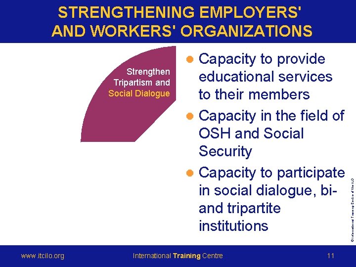 STRENGTHENING EMPLOYERS' AND WORKERS' ORGANIZATIONS l Capacity to provide l Text Strengthen educational services