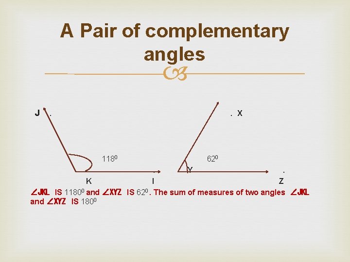 A Pair of complementary angles J . . X 1180 620 . Y. K