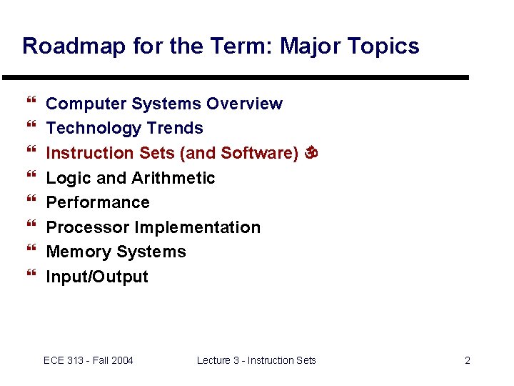 Roadmap for the Term: Major Topics } } } } Computer Systems Overview Technology