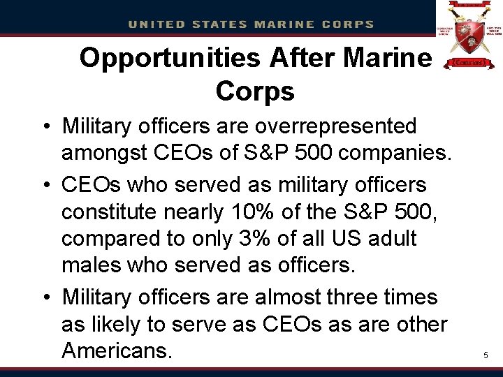 Opportunities After Marine Click to edit Master title style Corps • • • Military