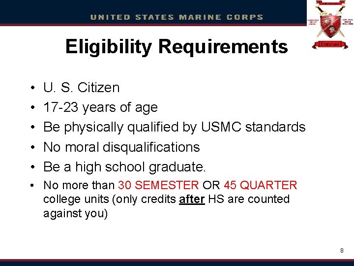 Click Eligibility to edit Requirements Master title style • • U. S. Citizen Click