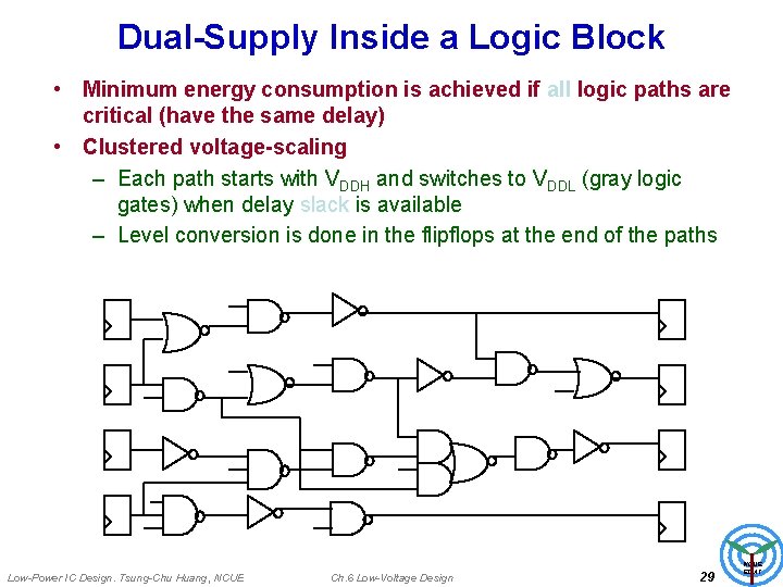 Dual-Supply Inside a Logic Block • Minimum energy consumption is achieved if all logic